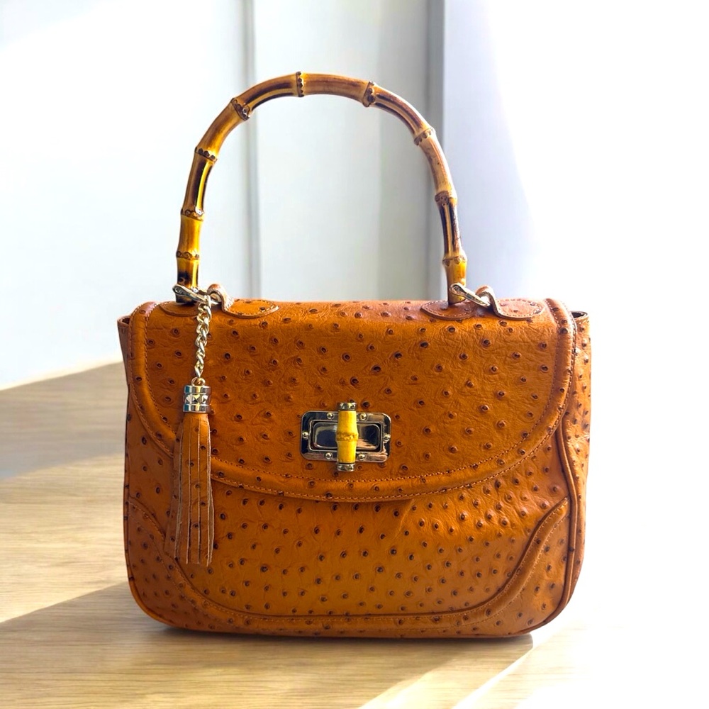 Elegant Genuine Leather Ostrich  Design Stylist Handbag made in Italy